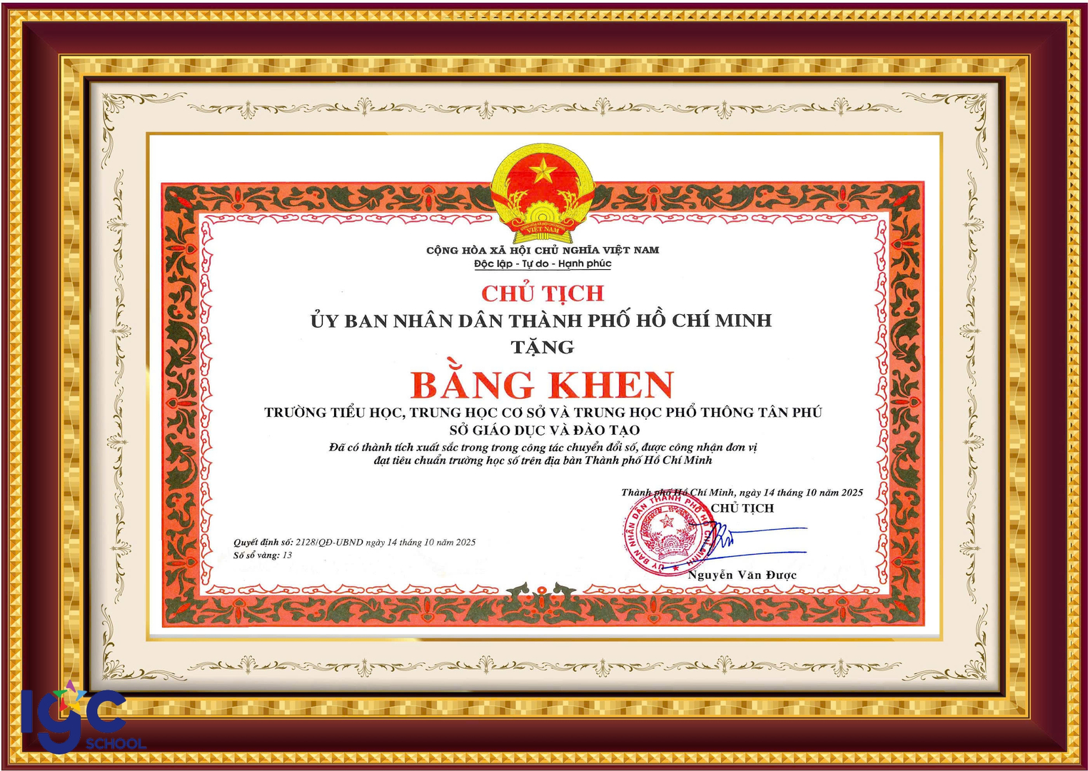 Bằng khen UBND TP.HCM về thành tích chuyển đổi số